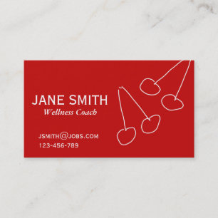 Carte De Visite Entraîneur simple cerise rouge et blanc bien-être