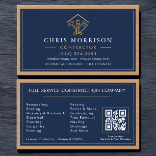 Carte De Visite Entrepreneur d'amélioration de maison en bois Navy