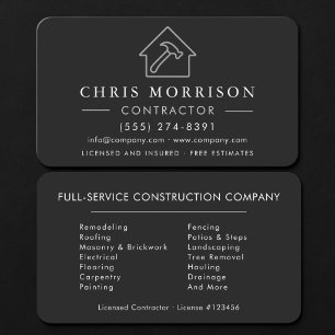 Carte De Visite Entrepreneur de construction Argent Noir