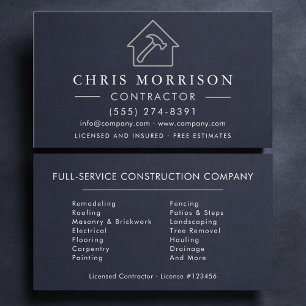 Carte De Visite Entrepreneur de construction bleu marine argenté