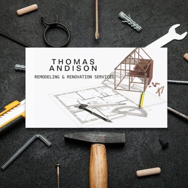 Carte De Visite Entrepreneur de construction moderne (Modern Construction Remodeling Builder Contractor Business Card)