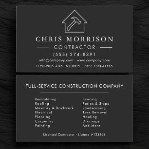 Carte De Visite Entrepreneur de construction noir argenté professi