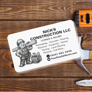 Carte De Visite Entrepreneur de construction Noir Blanc Bâtisseur