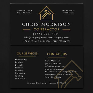 Carte De Visite Entrepreneur de construction professionnel Or Noir