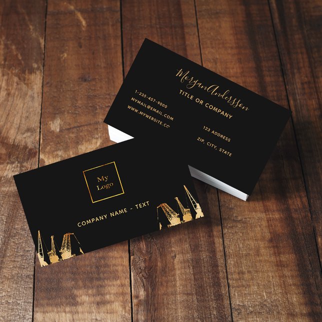 Carte De Visite Entrepreneur des grues de construction en or noir (Créateur téléchargé)