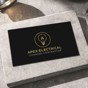Carte De Visite Entrepreneur Électricien Logo Ampoule Noir