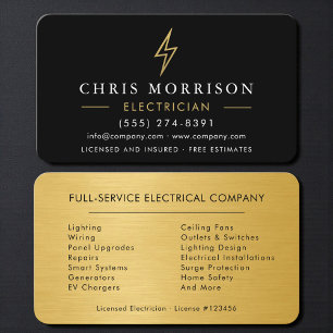 Carte De Visite Entrepreneur Électricien Professionnel Noir & Or