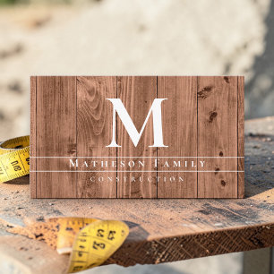 Carte De Visite Entrepreneur en construction de bois Monogram