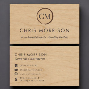 Carte De Visite Entrepreneur Général Bois Monogramme Professionnel