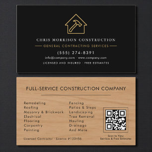 Carte De Visite Entrepreneur Général Bois Rustique Code QR
