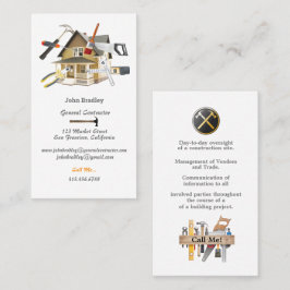 Carte De Visite Entrepreneur général - Maison avec des outils