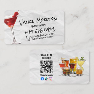 Carte De Visite entreprise de barman de boissons   Papier déchiré