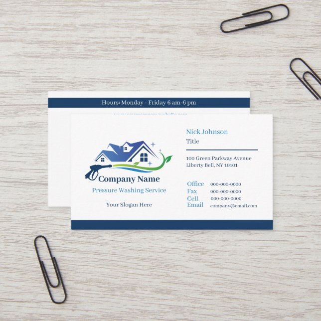 Carte De Visite Entreprise de lavage de pression professionnelle p (Devant/Arrière en situation)