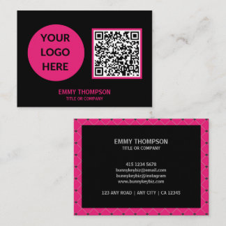 Carte De Visite Entreprise de scan QR Magenta Noir Rose Chaud Élég