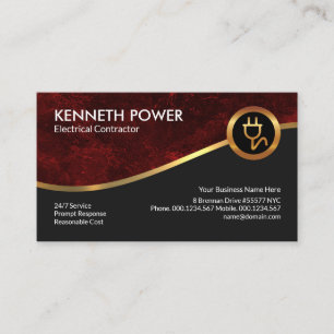 Carte De Visite Entreprise d'électricité Red Grunge Royal Gold Wav