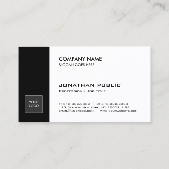 Carte De Visite Entreprise design élégante et élégante en noir bla (Devant)