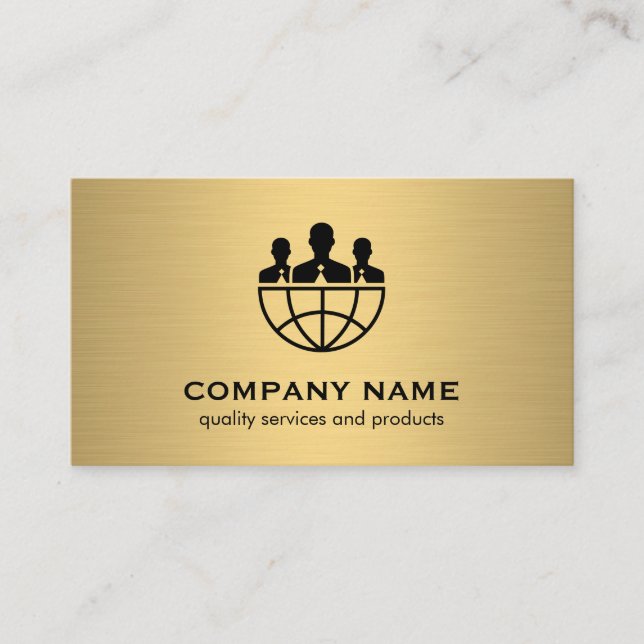 Carte De Visite Entreprise / Gold Metallic / Icône mondiale (Devant)