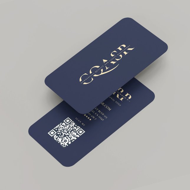 Carte De Visite Entreprise moderne Monogramme or bleu foncé (Modern Company Gold Monogram Professional Corporate Logo Dark Blue Business Card
)