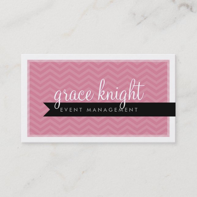 Carte De Visite ENTREPRISE moderne simple chevron rose rose (Devant)