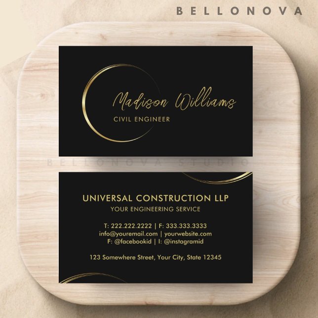 Carte De Visite Entreprise professionnelle Black and Gold personna (Customizable Black and Gold Professional Business Business Card)
