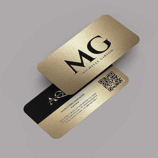 Carte De Visite Entreprise professionnelle Noir Faux Or Moderne (Monogram Professional Company Black Gold Modern Business Card
)