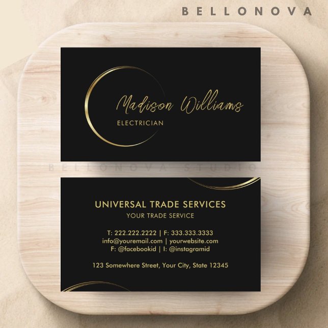 Carte De Visite Entreprise professionnelle personnalisable noir et (Customizable Black and Gold Professional Business Business Card)