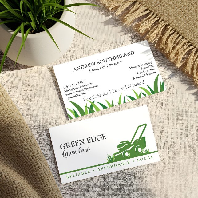 Carte De Visite Entretien de la pelouse Aménagement professionnel (Lawn Care Landscaping Professional Lawn Mower Business Card)