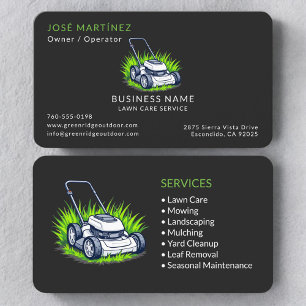 Carte De Visite Entretien de pelouse moderne et service vert noir