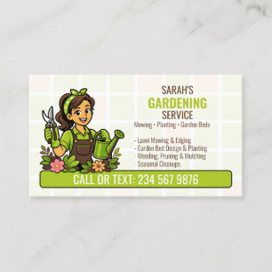 Carte De Visite Entretien de pelouse QR Fille jardinière arrosage
