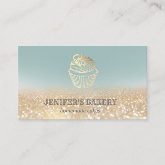 Carte De Visite Épicerie d'or moderne cupcake boulangerie maison (Devant)