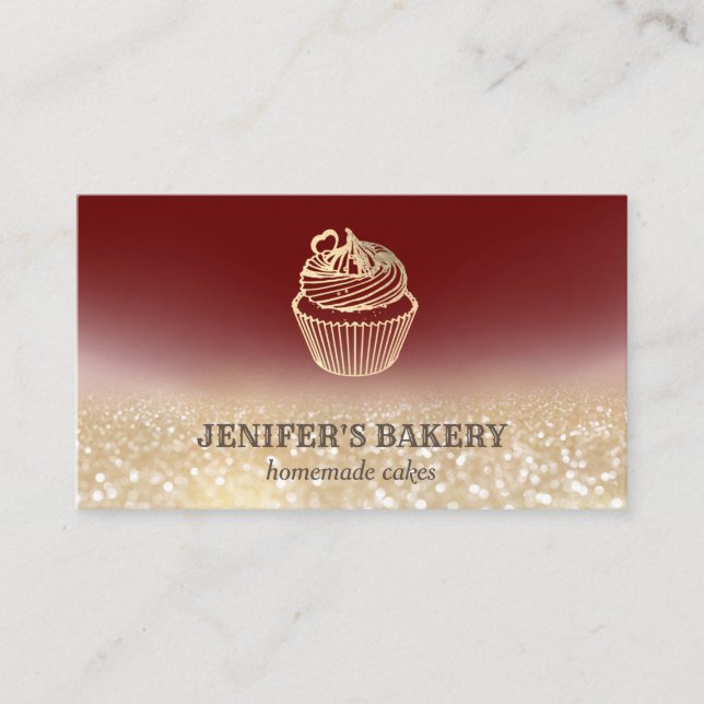 Carte De Visite Épicerie d'or moderne cupcake boulangerie maison (Devant)