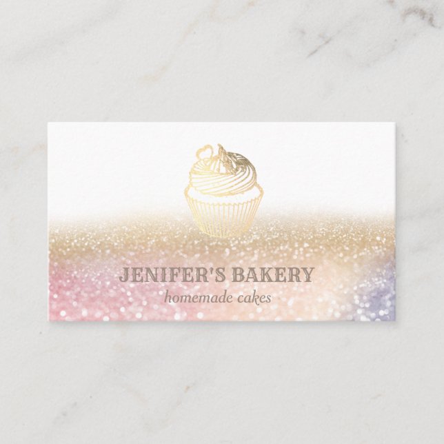 Carte De Visite Épicerie d'or moderne cupcake boulangerie maison (Devant)