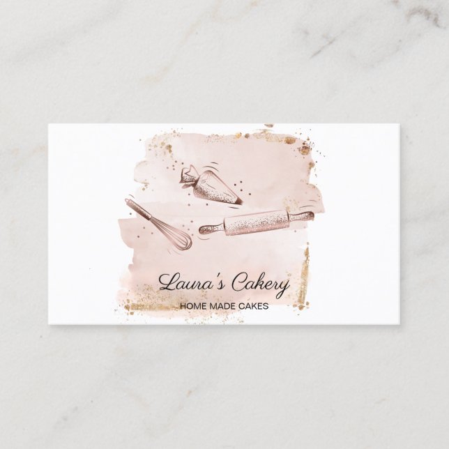 Carte De Visite épingle à rouler & whisky cupcake boulangerie rose (Devant)