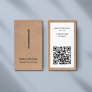 Carte De Visite Épingles à cheveux Salon de coiffure Code QR blanc