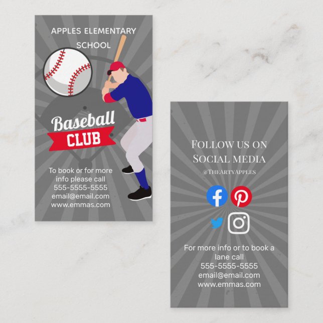 Carte De Visite équipe d'entraîneurs de base-ball club sport (Devant / Derrière)