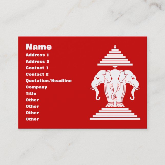 Carte De Visite Erawan Trois éléphant en tête Lao / Laos Drapeau (Devant)