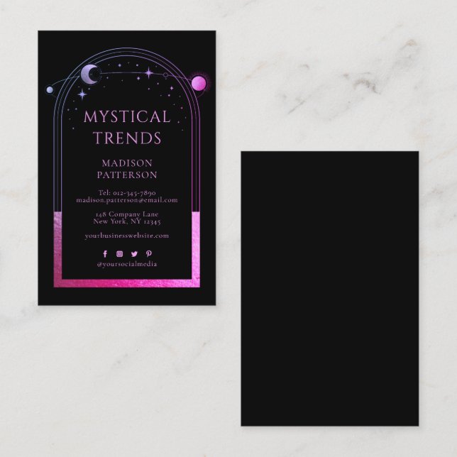 Carte De Visite Espace astronomique mystique noir violet de la Lun (Devant / Derrière)