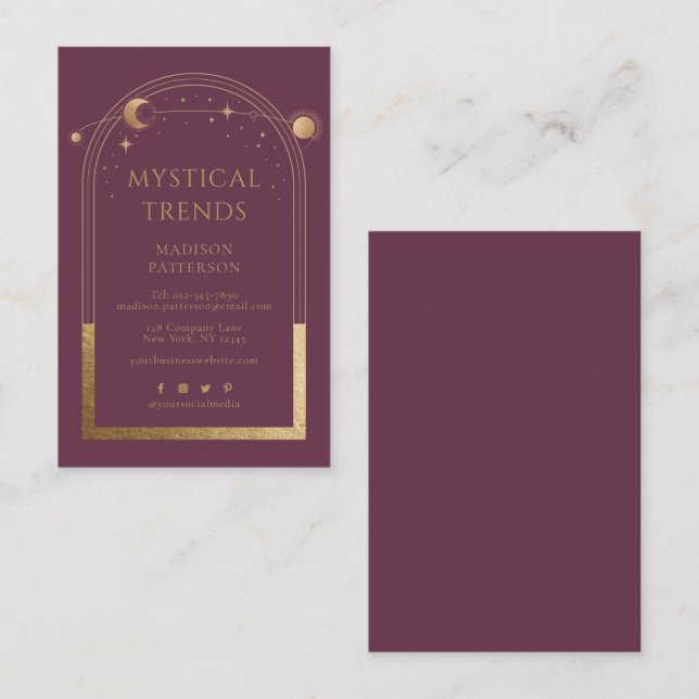Carte De Visite Espace astronomique mystique Plum Gold Sun Moon (Devant / Derrière)