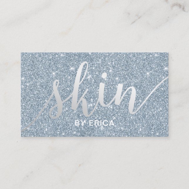 Carte De Visite Esthetician bleu poussiéreux élégant de parties (Devant)