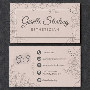 Carte de Visite Esthéticienne Blush Floral Line Ar