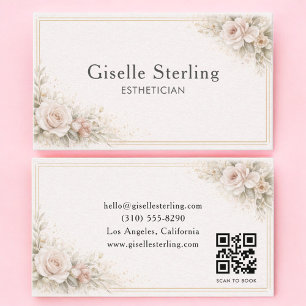 Carte De Visite Esthéticienne Code QR Neutre Floral Professionnel