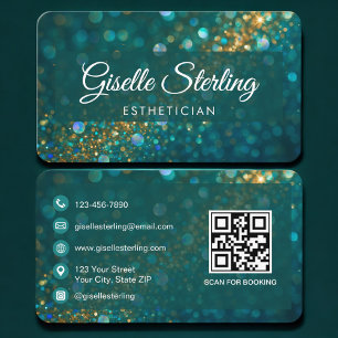 Carte De Visite Esthéticienne Code QR Vert Or Professionnel