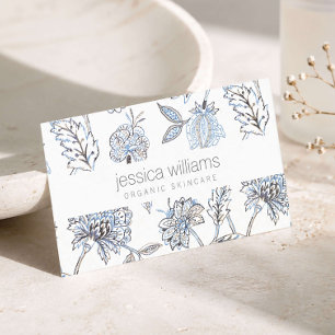 Carte De Visite Esthéticienne Élégante Beauté Motif Floral Bleu