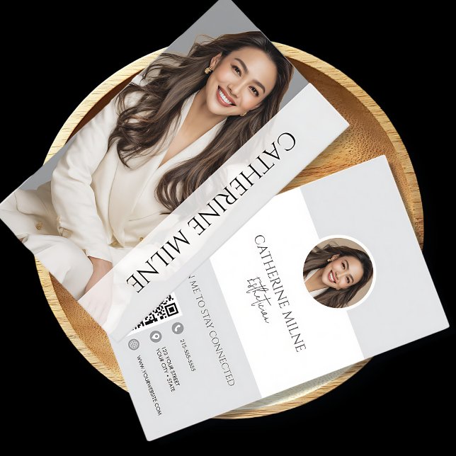 Carte De Visite Esthétique Beautician Grey QR Code & Photo (Créateur téléchargé)