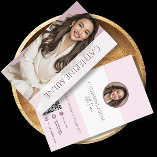 Carte De Visite Esthétique Beautician rose QR Code et photo