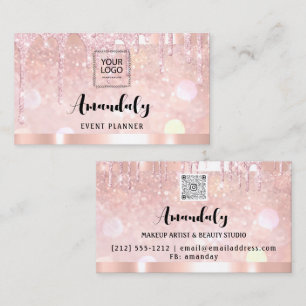 Carte De Visite Esthétique Lash Nails cheveux Code QR Logo Rose Dr