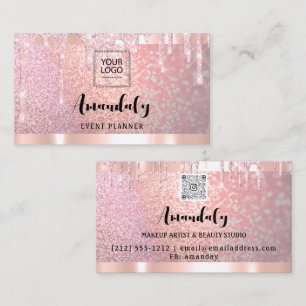 Carte De Visite Esthétique Lash Nails cheveux QRCode Logo Rose ros