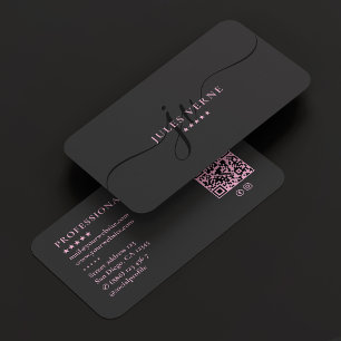 Carte De Visite Esthétique Monogramme Féminin Noir Rose
