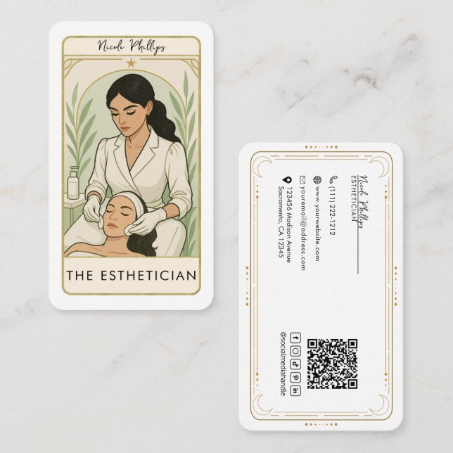 Carte De Visite Esthétique Soins de la peau Tarot médias sociaux Q (Devant / Derrière)