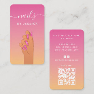 Carte De Visite Été Hot rose Glam Nail Artiste QR Code Feminine